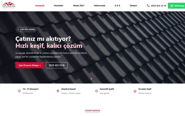 Çatıcınız web sitesi ana sayfa ekran görüntüsü